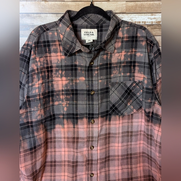 Van Halen World Tour 1984 Upcycled Dip Dye Bleach Flannel Shirt - Picture 14 of 15